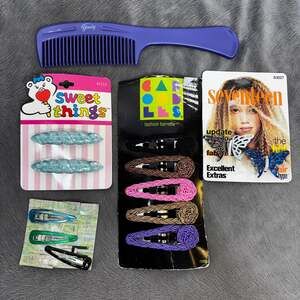 Barrettes Clips Hair Accessory Lot + 8" Purple Goody Comb Unused VTG & Modern